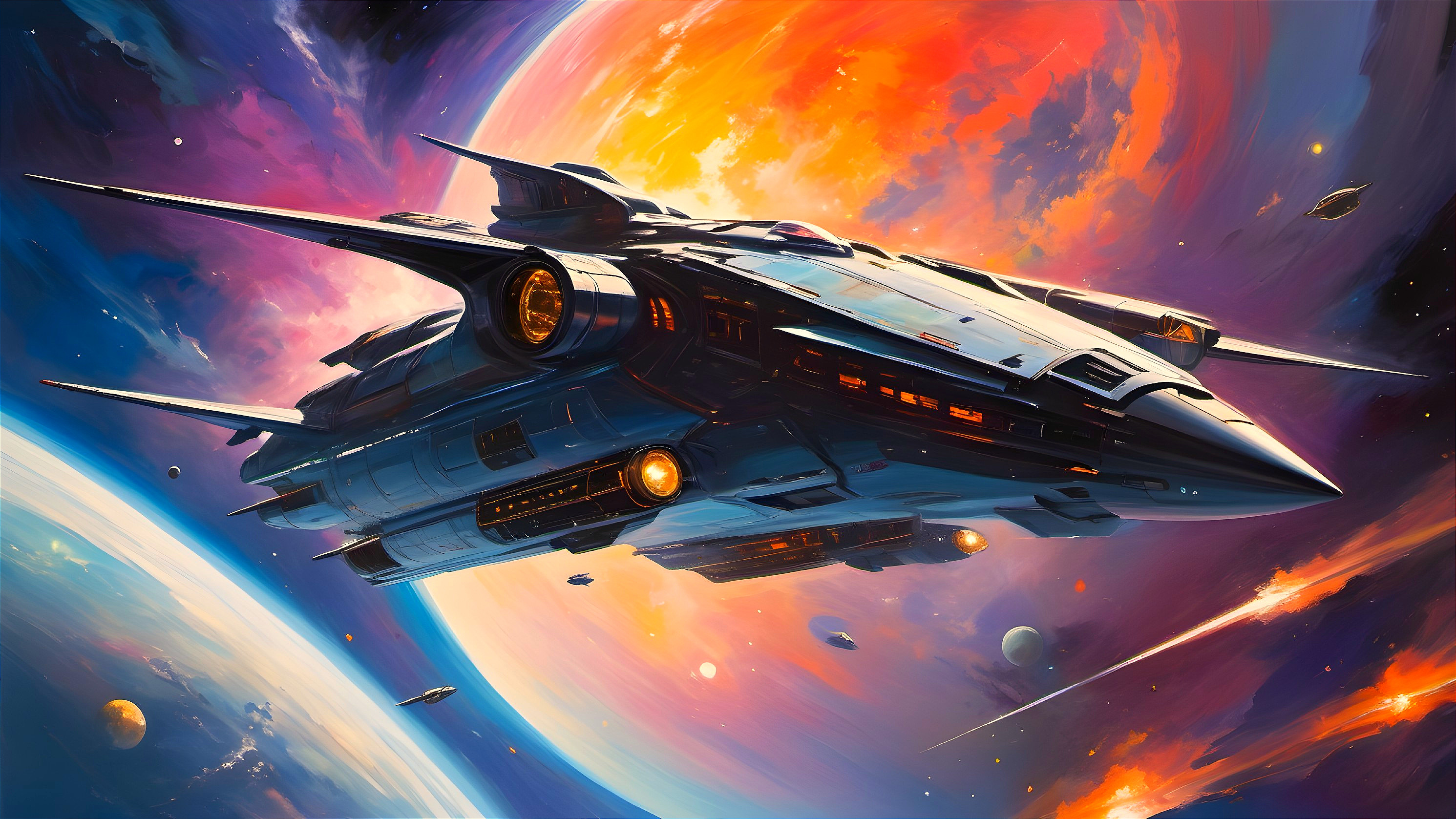 Futuristic Spaceship in Vibrant Cosmic Landscape