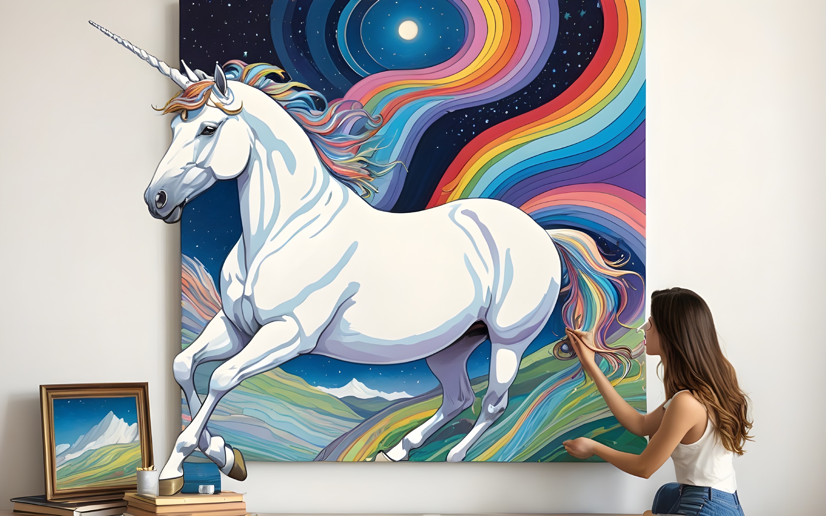 Vibrant Mural of a Unicorn in a Colorful Landscape