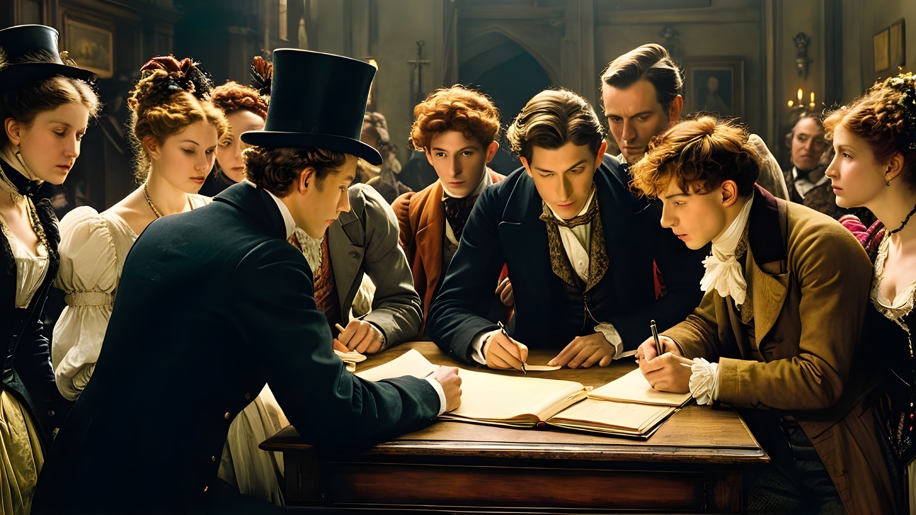 Elegant Young People Engaged in Scholarly Discussion