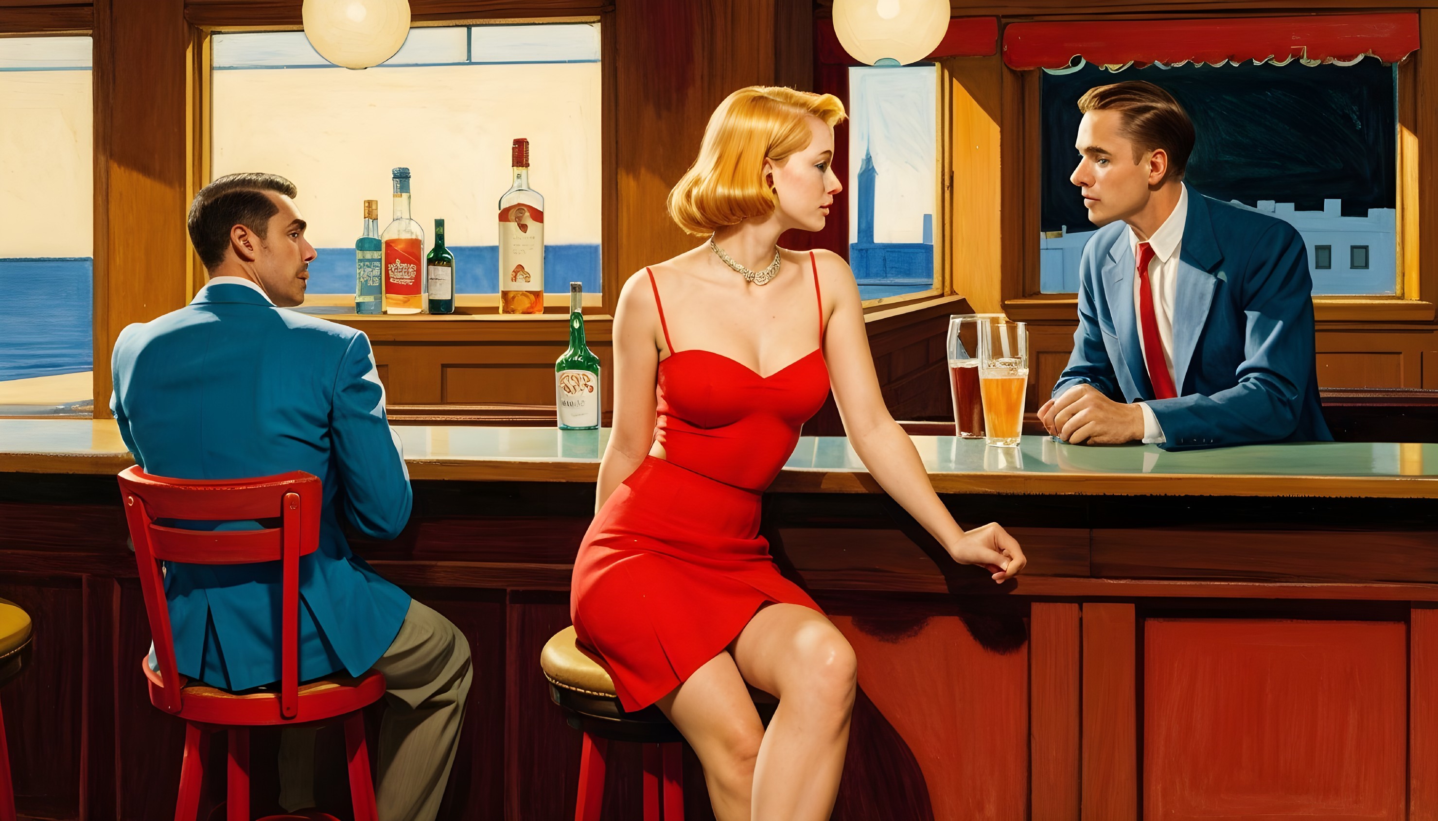 Retro Bar Scene with Elegant Attire and Nostalgic Vibe