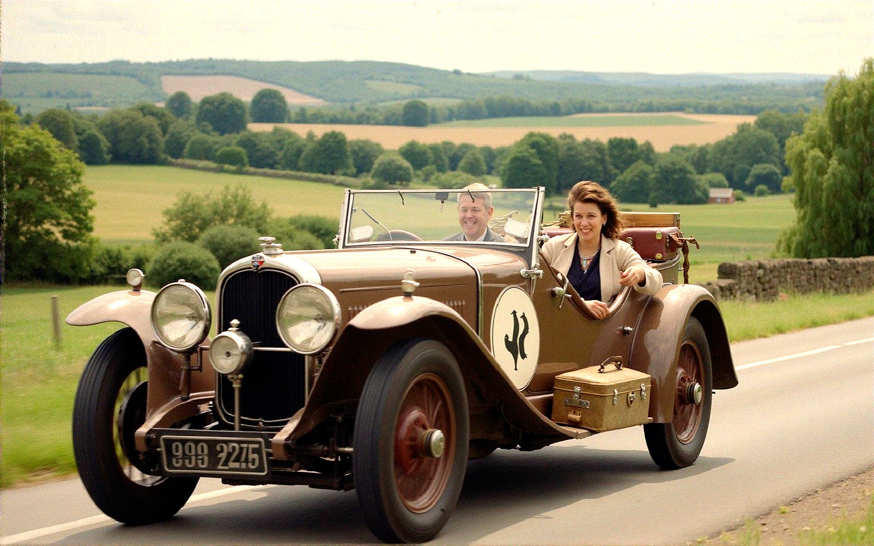 Vintage Convertible Car on Scenic Countryside Road