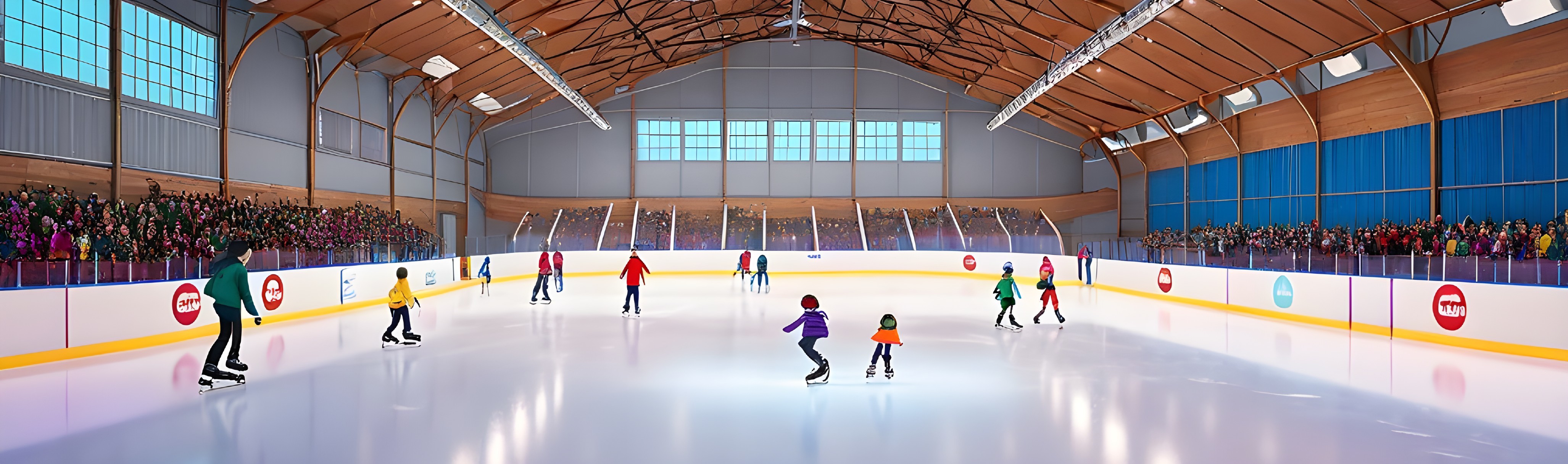Vibrant Ice Skating Rink in Spacious Arena Setting
