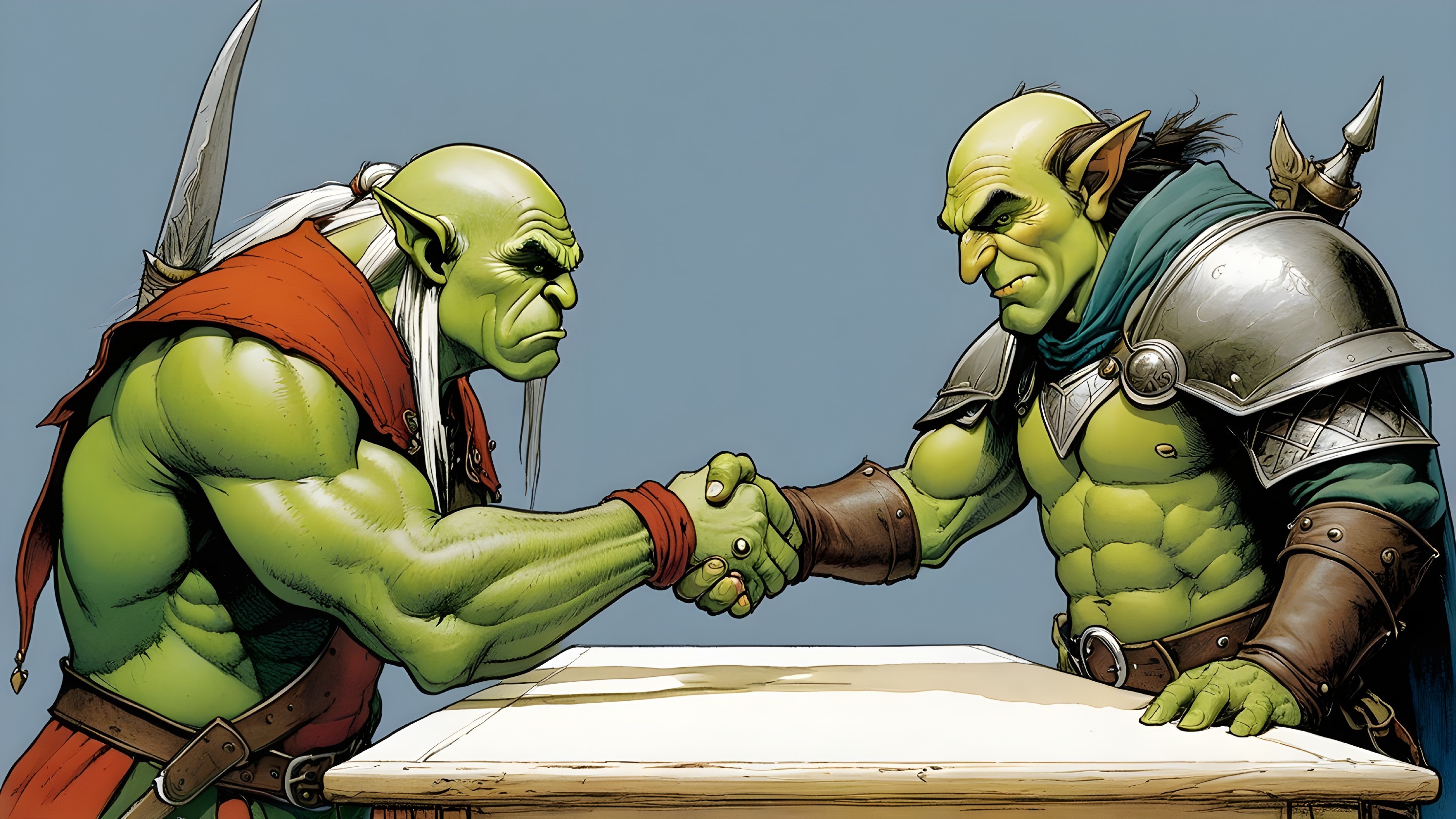 Orcs Compete in Intense Arm-Wrestling Match