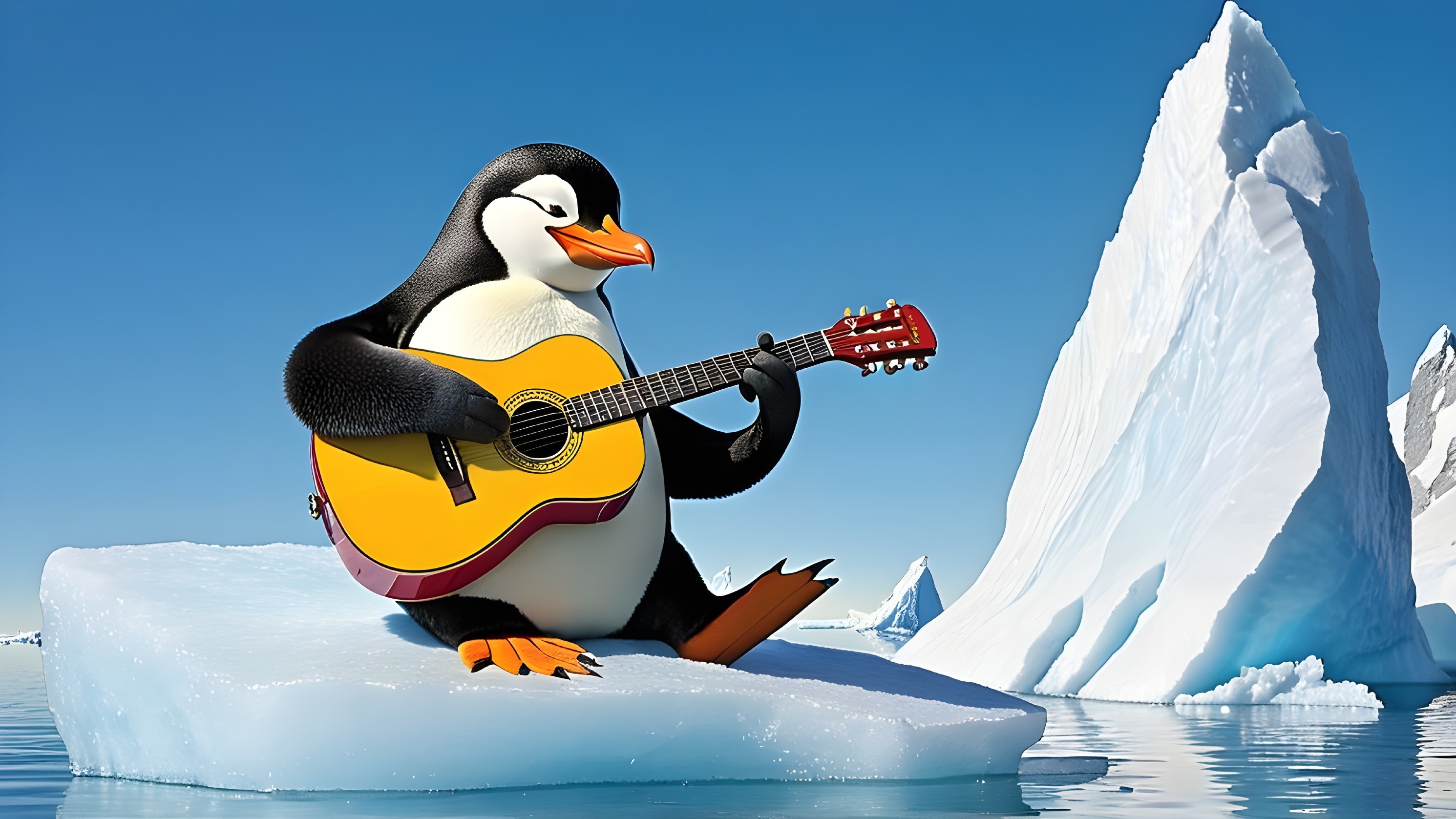 Cartoon Penguin Playing Guitar on Ice Floe