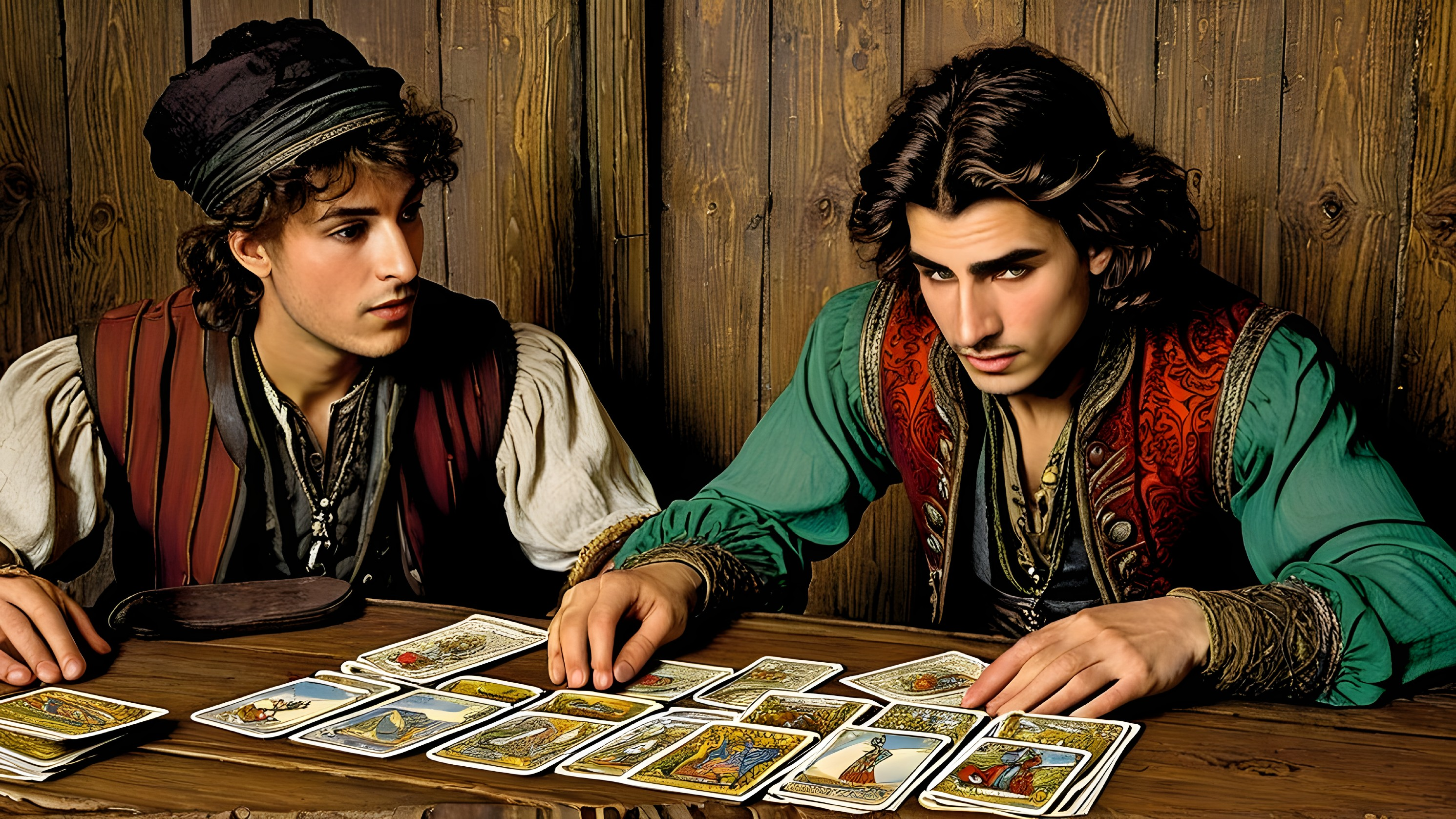 Young Men Engaged in Tarot Reading at a Table