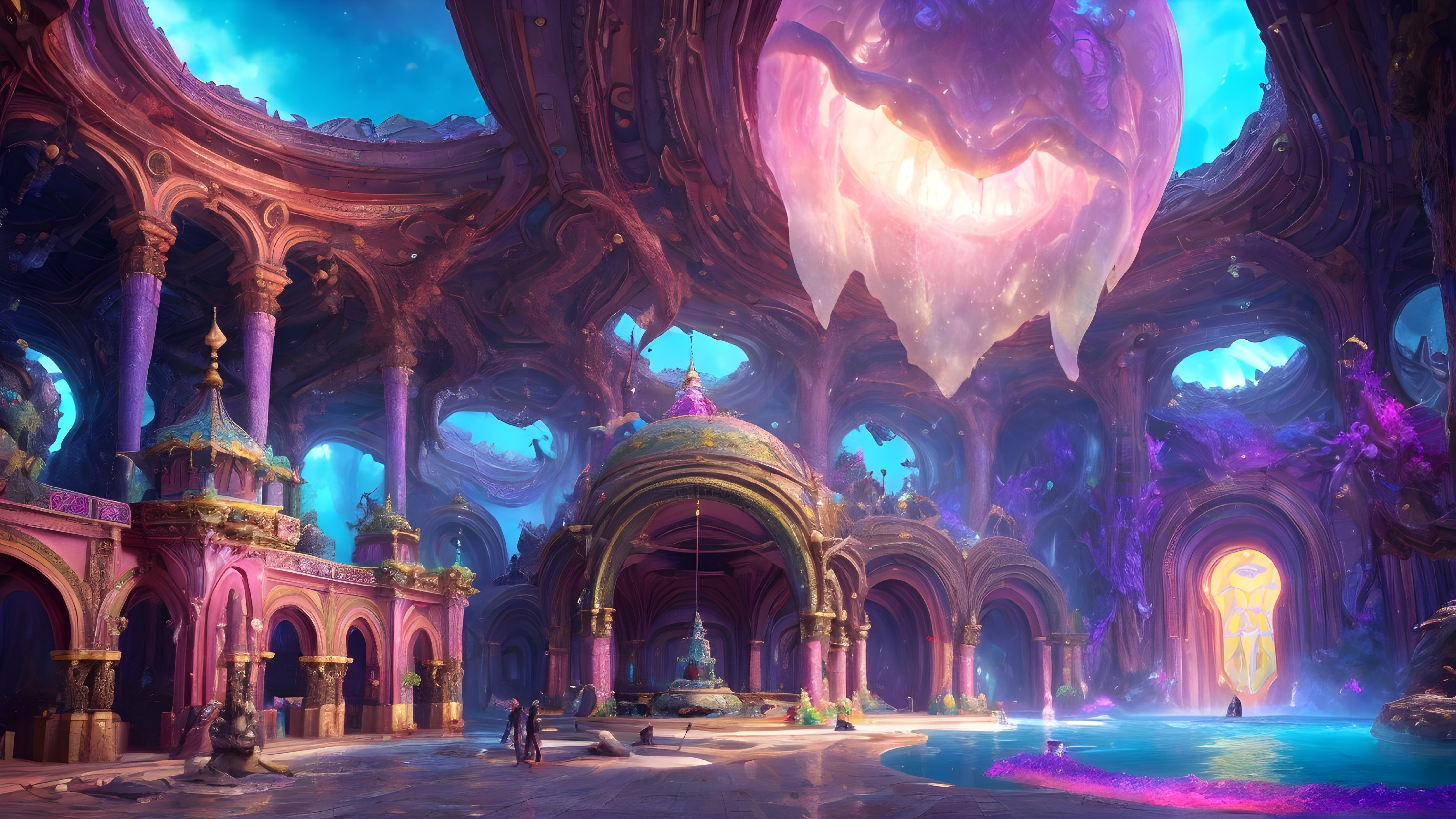 Ethereal Underwater Realm with Crystals and Architecture