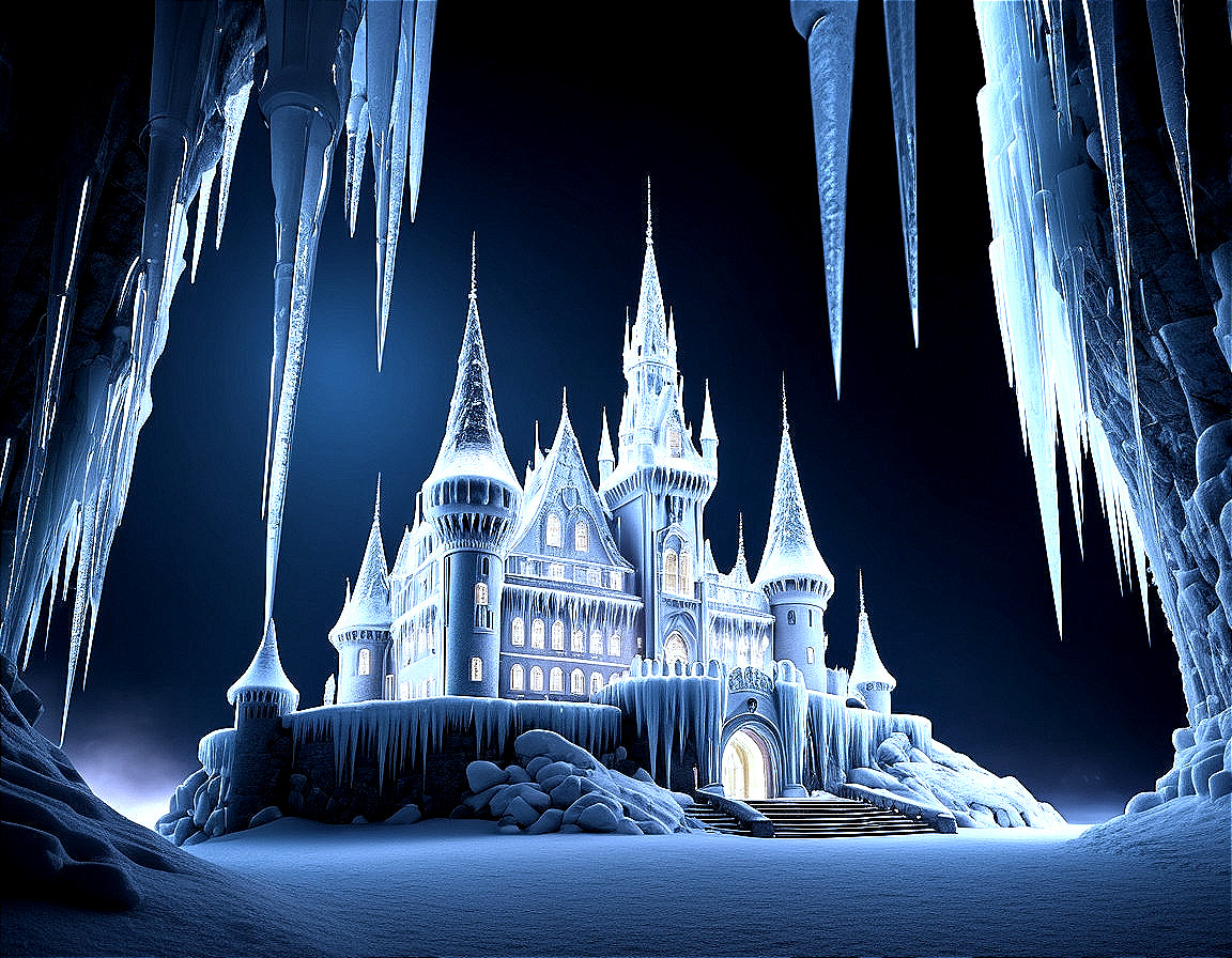 Majestic Ice Castle in a Wintry Landscape