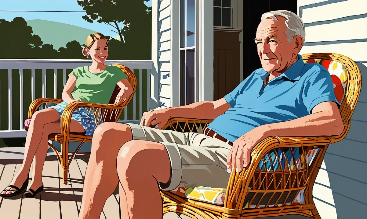 Summer Porch Scene with Man and Young Girl