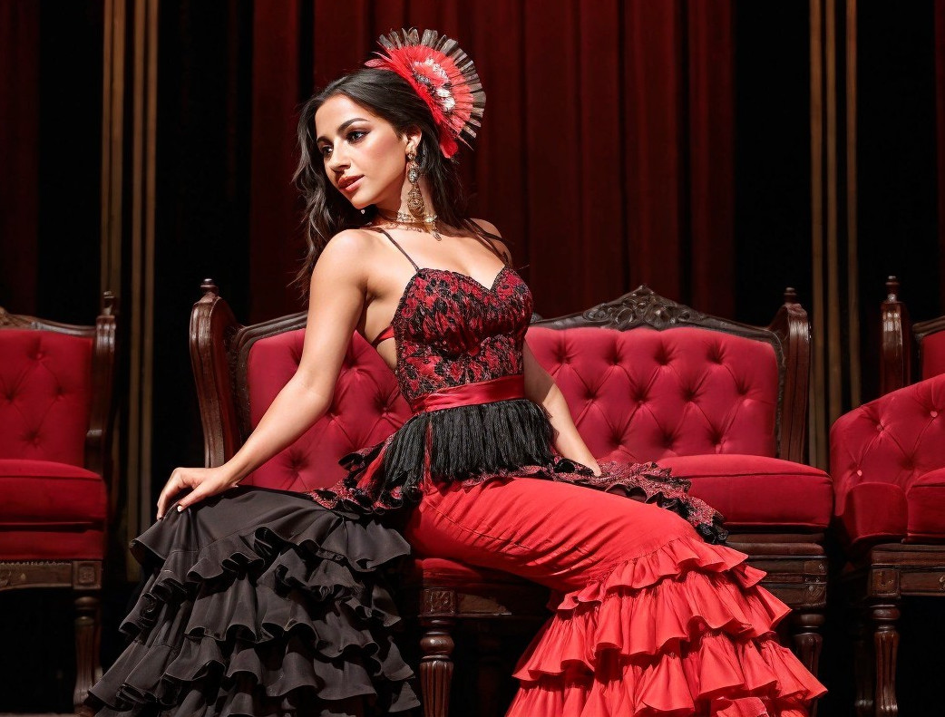 Elegant Woman in Vibrant Red and Black Outfit