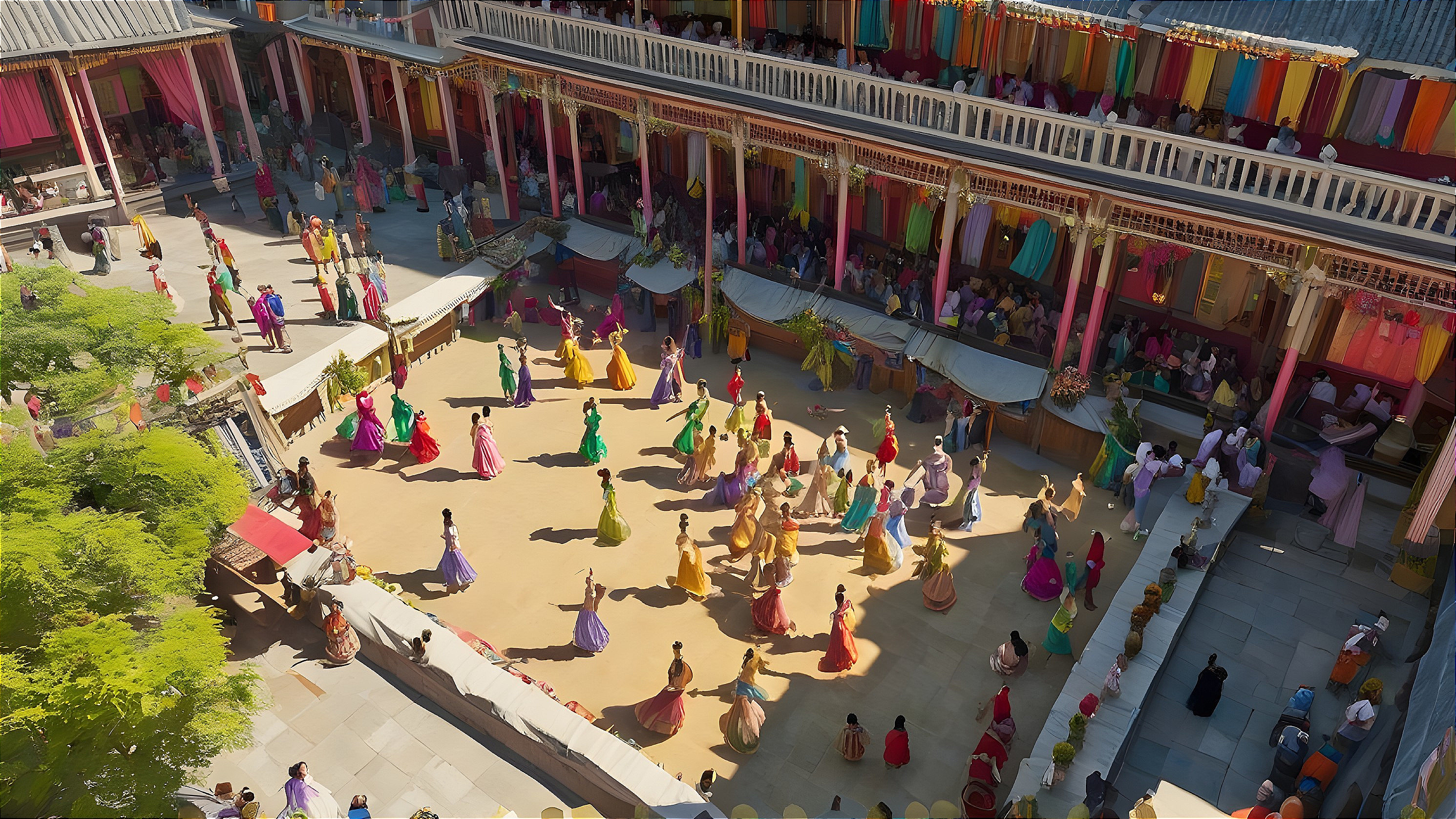 Vibrant Outdoor Festival in a Traditional Courtyard