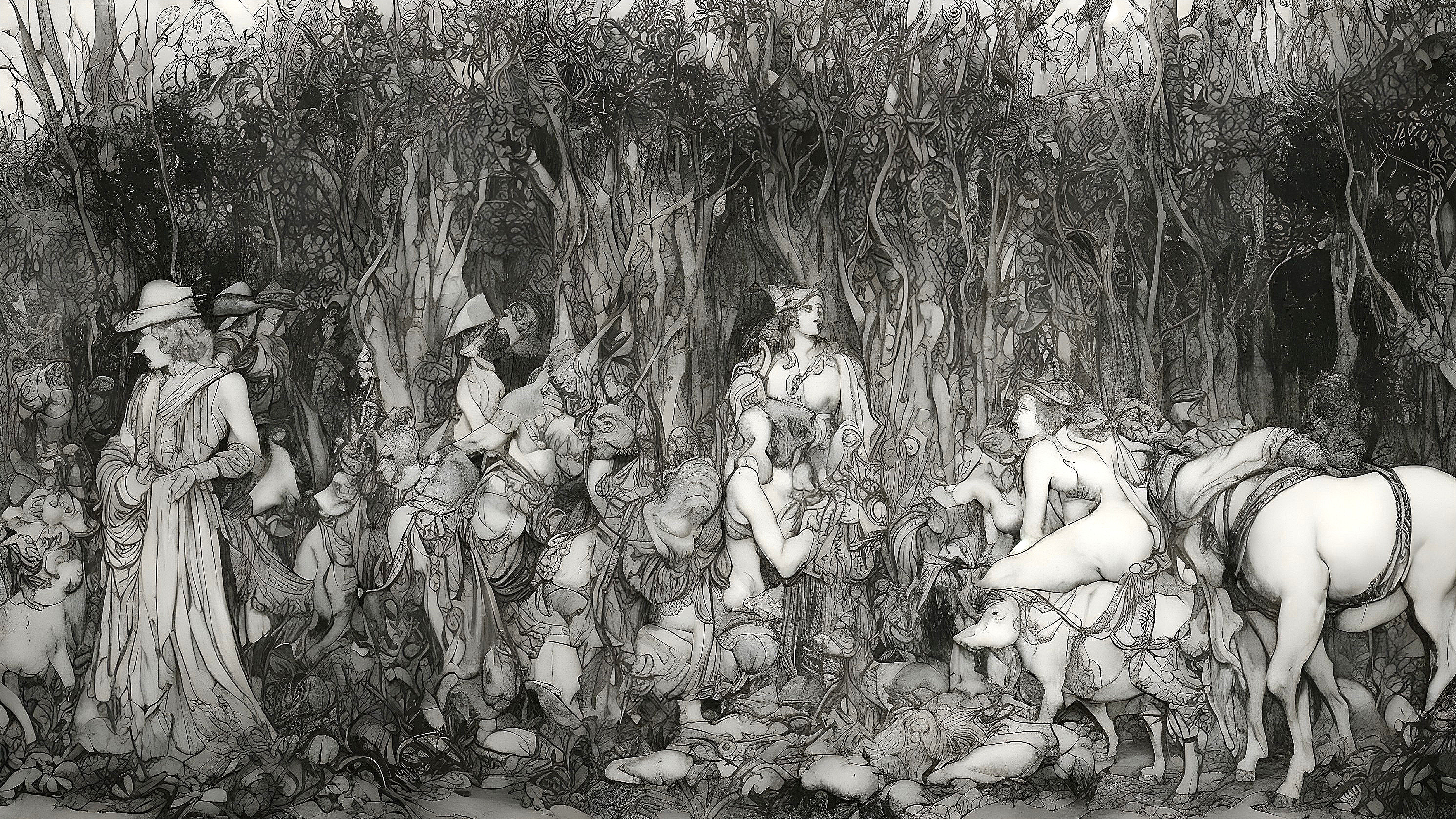 Lively Gathering in a Dense Forest Setting