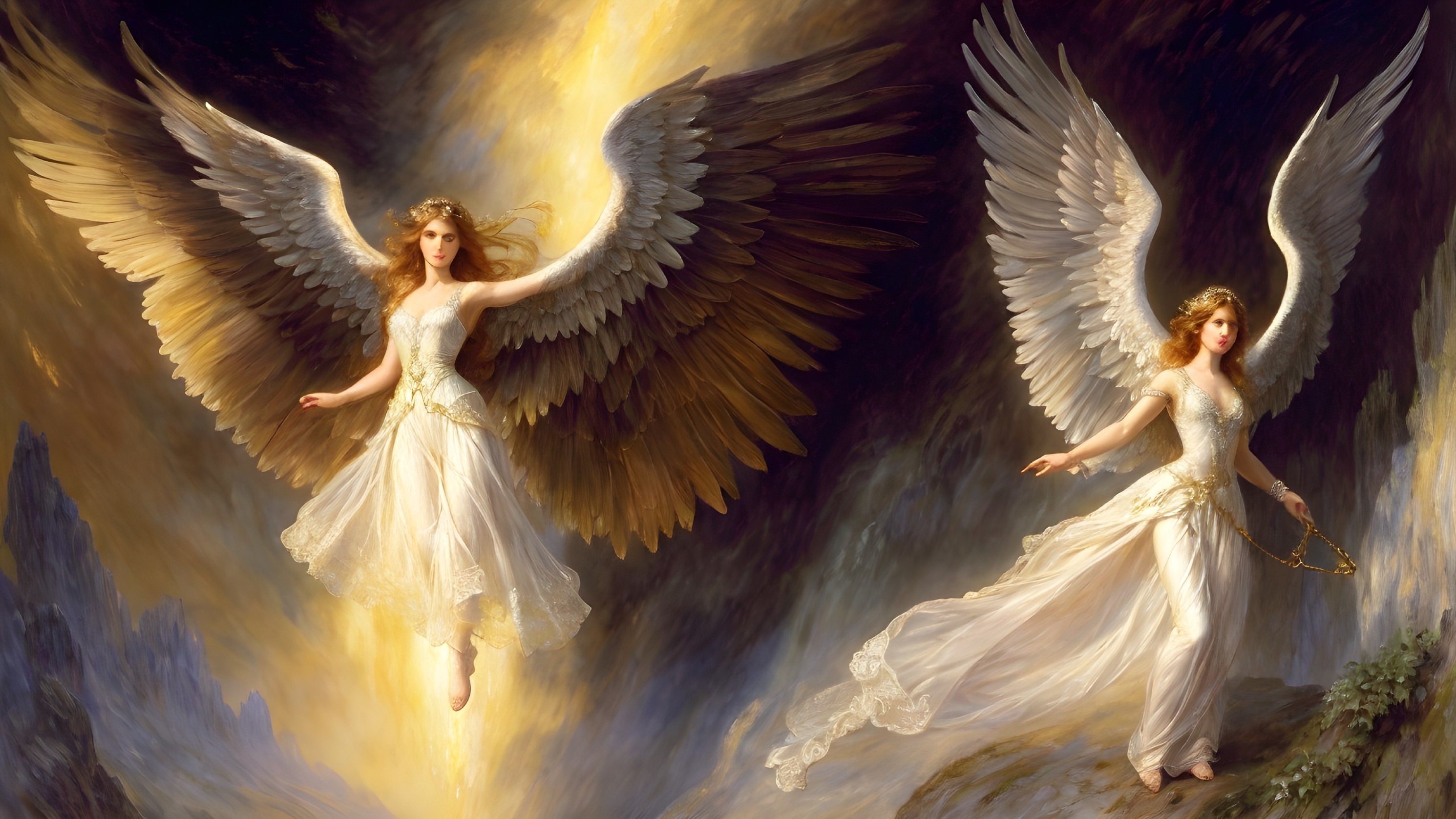 Celestial Beings with Expansive Wings in Dramatic Setting