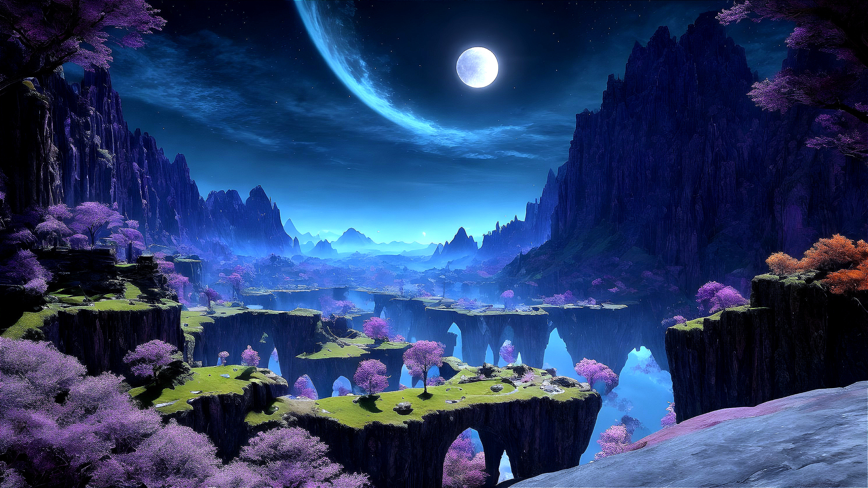 Fantasy Landscape with Cliffs and Floating Islands