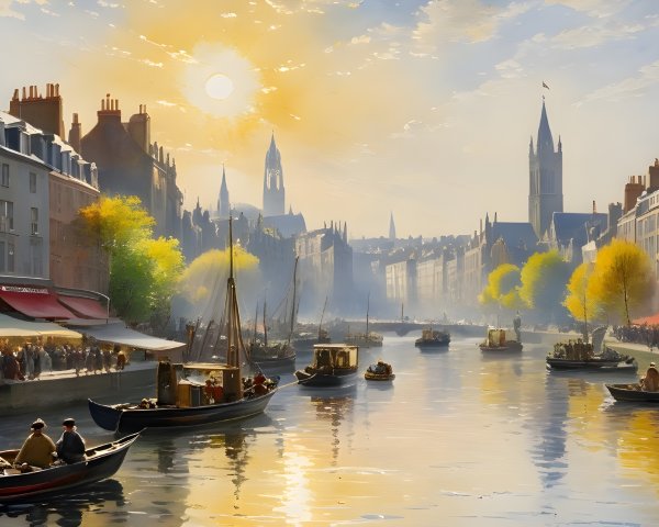 Picturesque Riverside Town with Charming Buildings