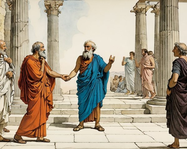 Intricate 19th-Century Painting of Greek Philosophers