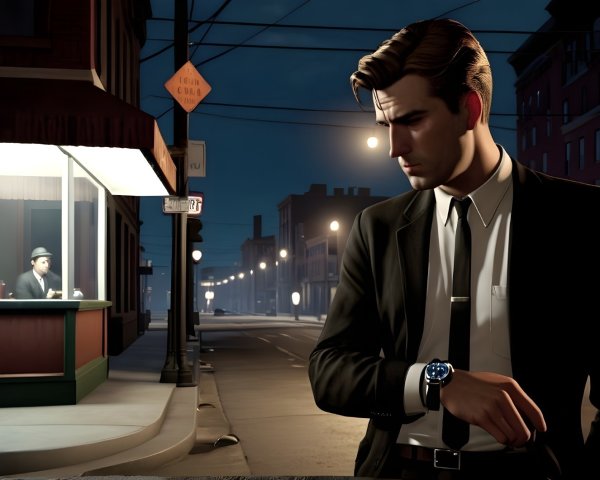 Dimly Lit Urban Street Scene at Night