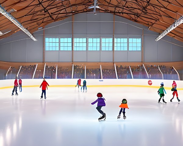 Vibrant Ice Skating Rink in Spacious Arena Setting