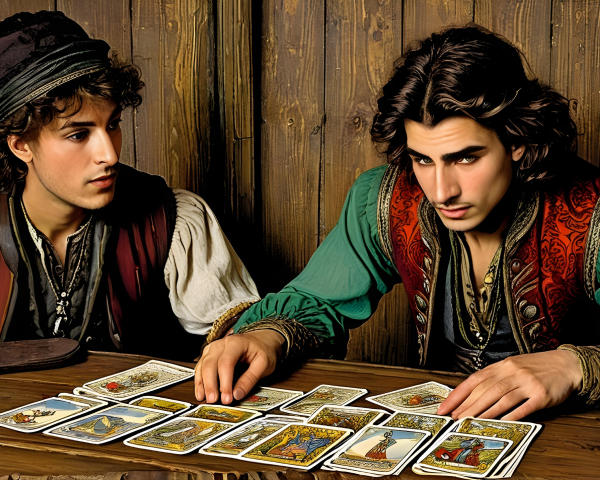 Young Men Engaged in Tarot Reading at a Table