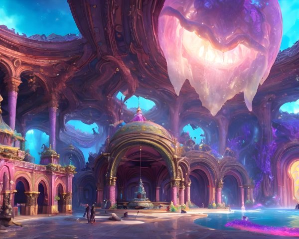 Ethereal Underwater Realm with Crystals and Architecture