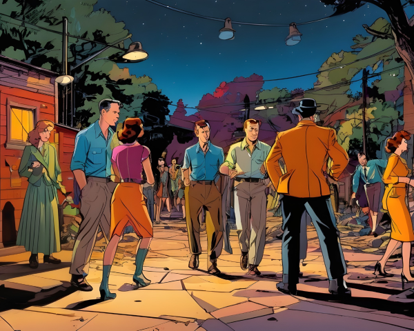 Gathering of Individuals on a Nighttime Pathway