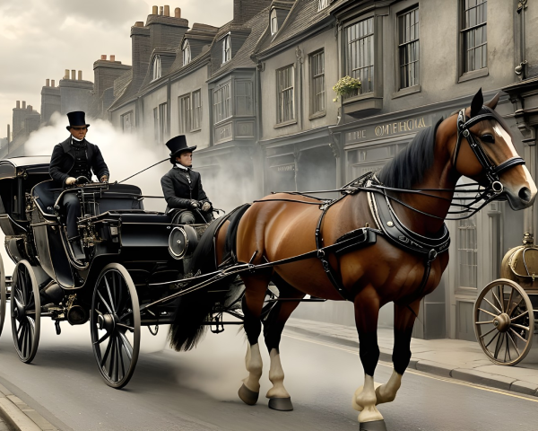 Victorian Era Street Scene with Horse-Drawn Carriage