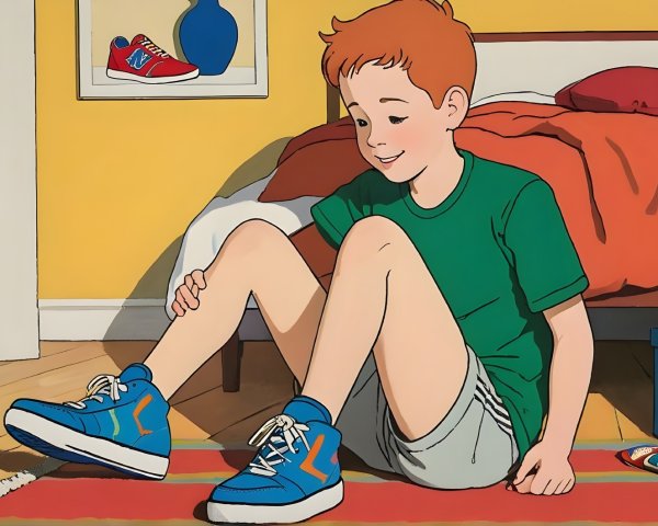 Cheerful boy in colorful bedroom with vibrant decor