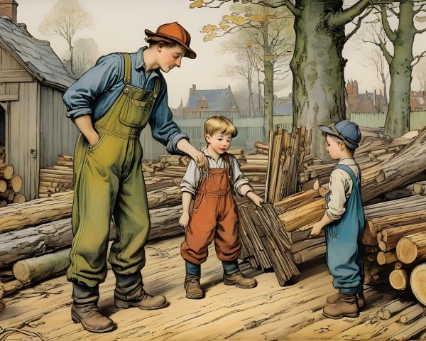 Teaching Firewood Stacking in a Rustic Setting