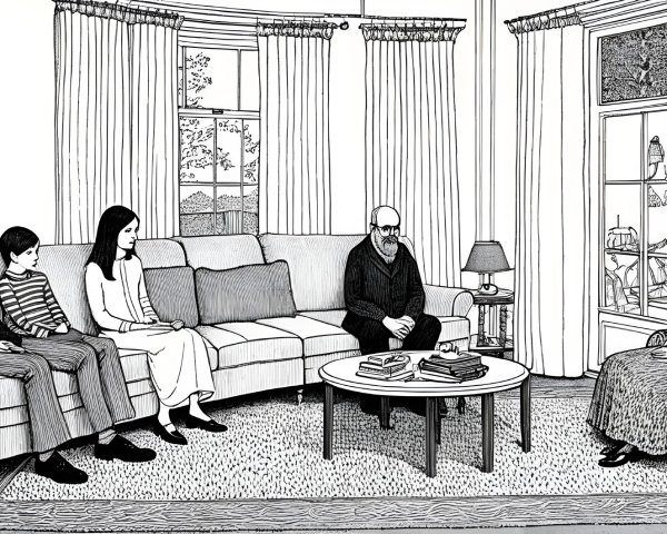 Minimalist Black-and-White Living Room Illustration