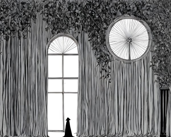 Monochromatic Room with Arched Windows and Greenery