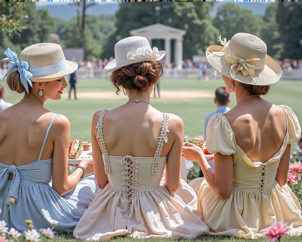 Elegant Women in Pastel Dresses at Vintage Event