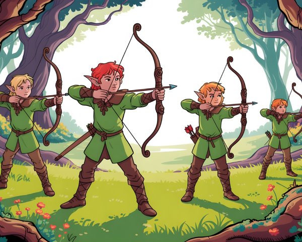 Young Archers in a Vibrant Forest Clearing