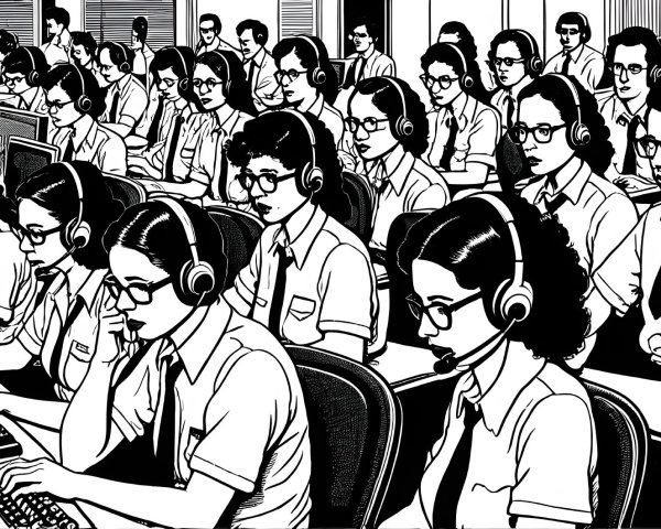 Busy Call Center with Employees in Structured Environment