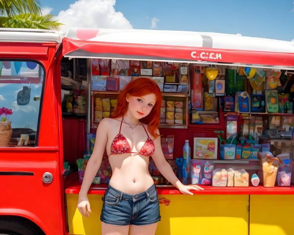 Colorful Food Truck Scene with Summer Snacks and Drinks