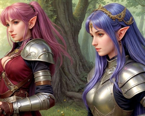 Fantasy Warrior Elves in Enchanted Forest Setting