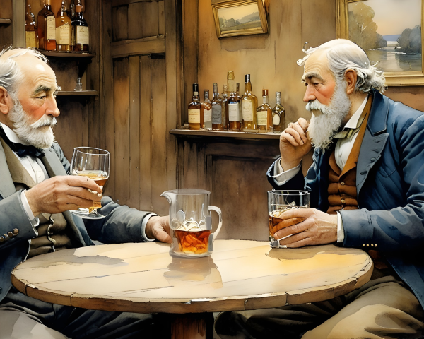 Gentlemen with Gray Beards in Cozy Tavern Setting