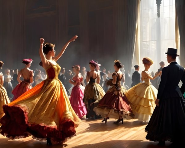 Elegant Dancers in an Opulent Ballroom Setting