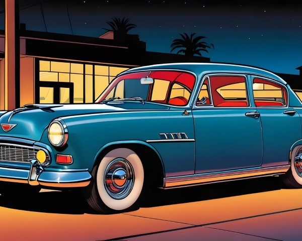 1950s Sedan with Blue Exterior and Chrome Details