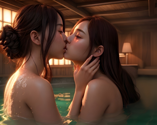 Intimate Moment in a Warm Wooden Bathhouse