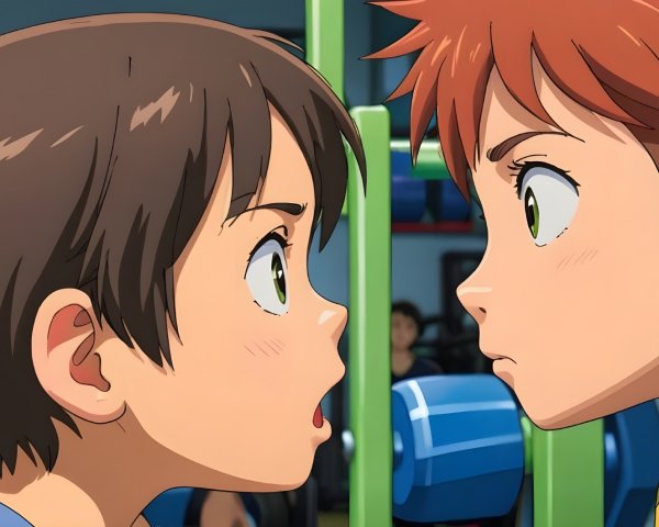 Intense Standoff Between Two Characters in Gym Setting