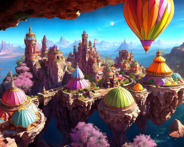Fantasy Landscape with Floating Islands and Castles