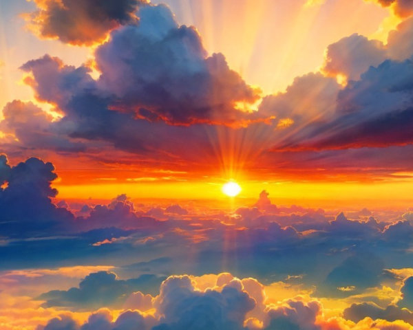 Vibrant Sunset with Clouds and Dramatic Light Effects