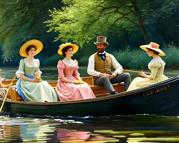 Vintage Rowboat Scene on a Tranquil River