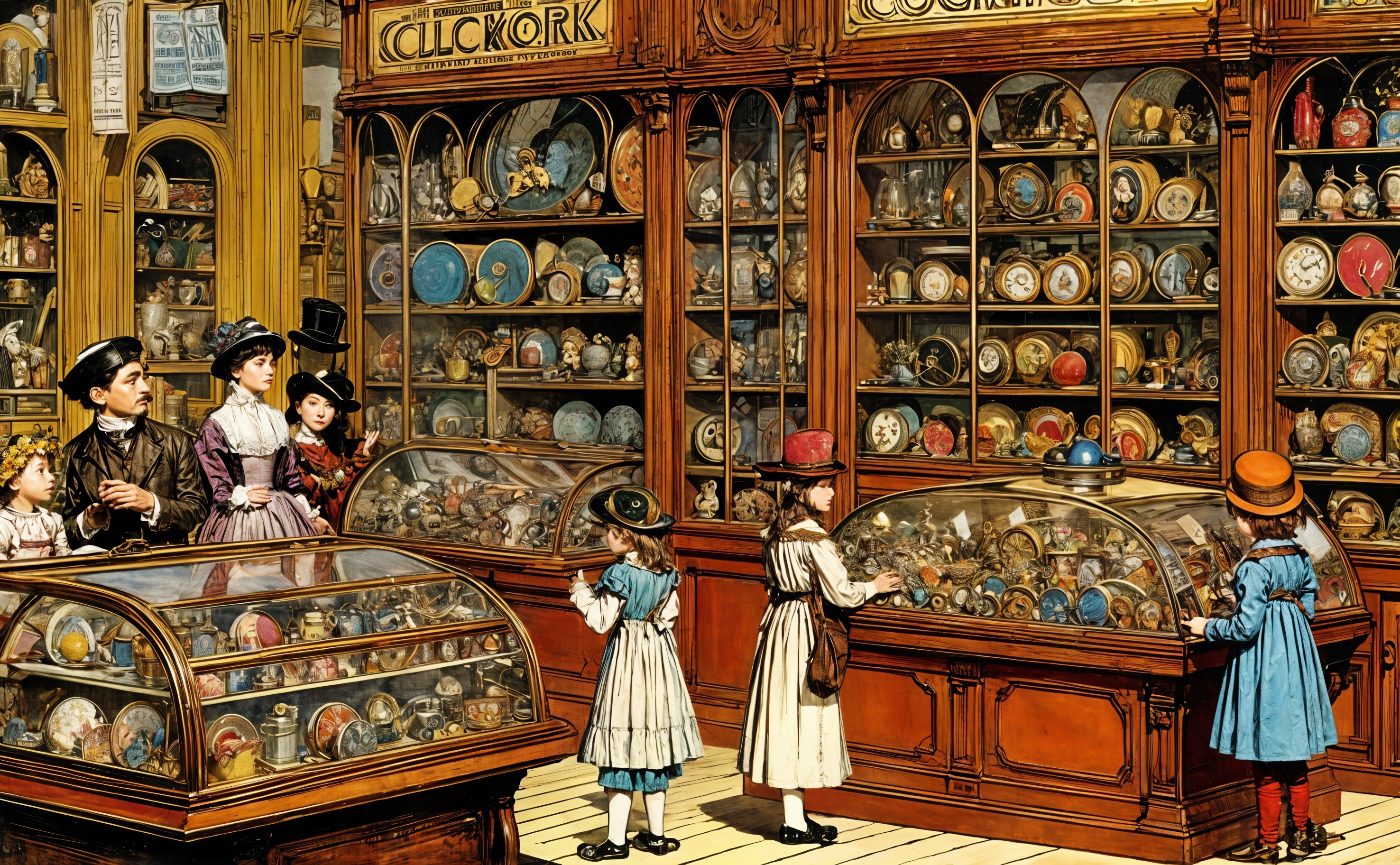 Vintage Clock Shop with Intricate Timepieces Displayed