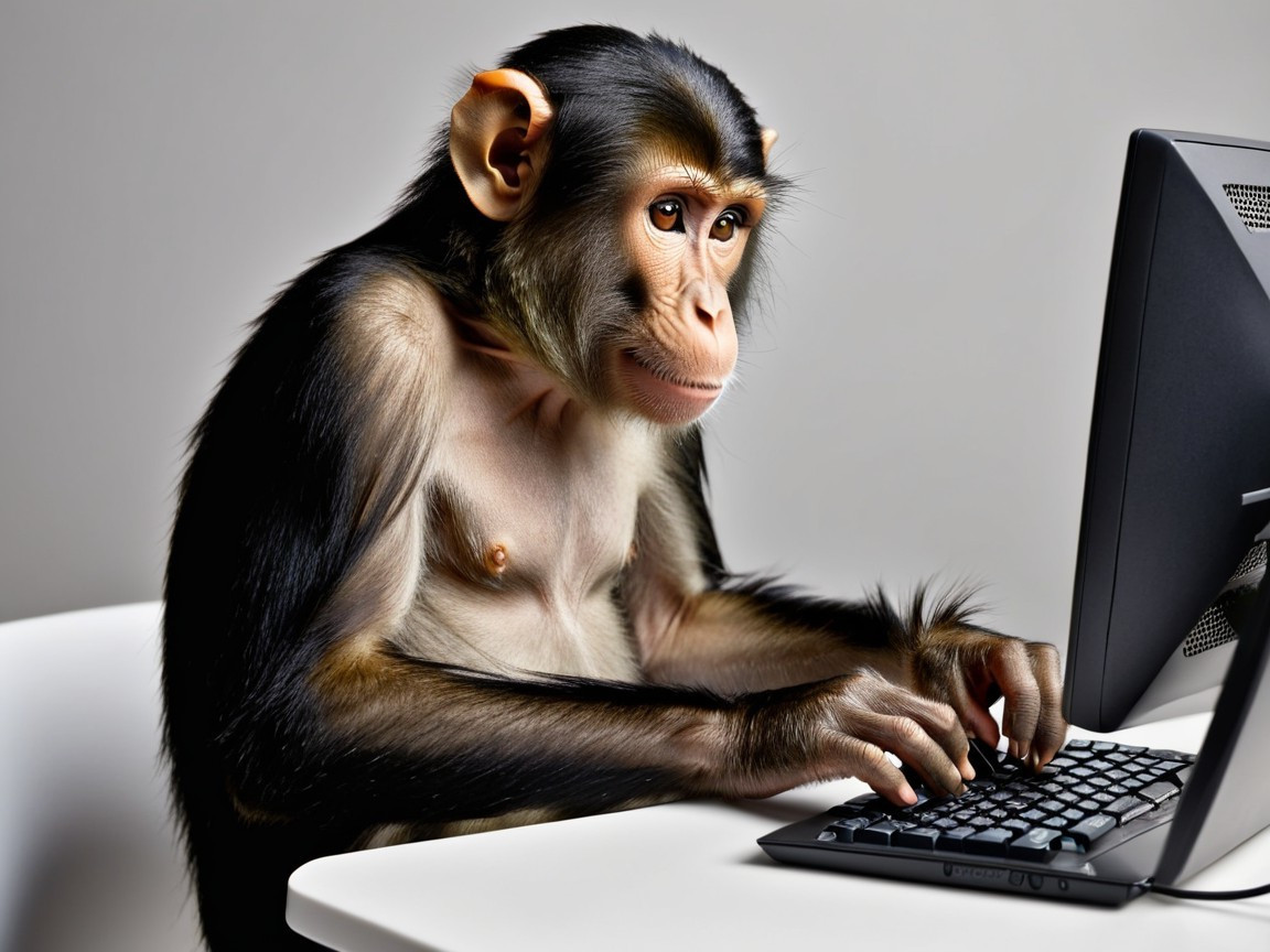 Chimpanzee Typing on Computer at Desk