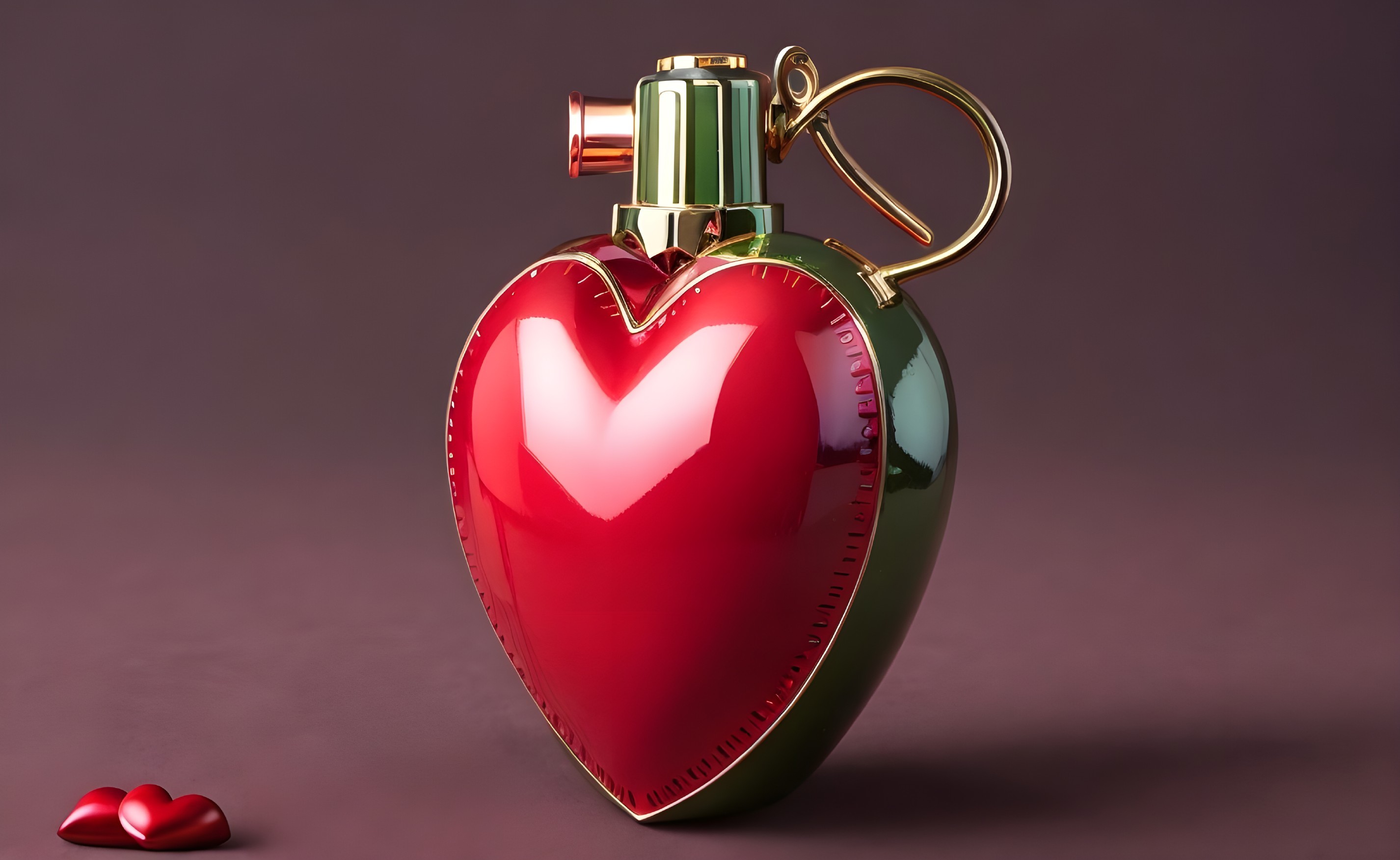 Glossy Heart-Shaped Red Bottle with Gold Accents