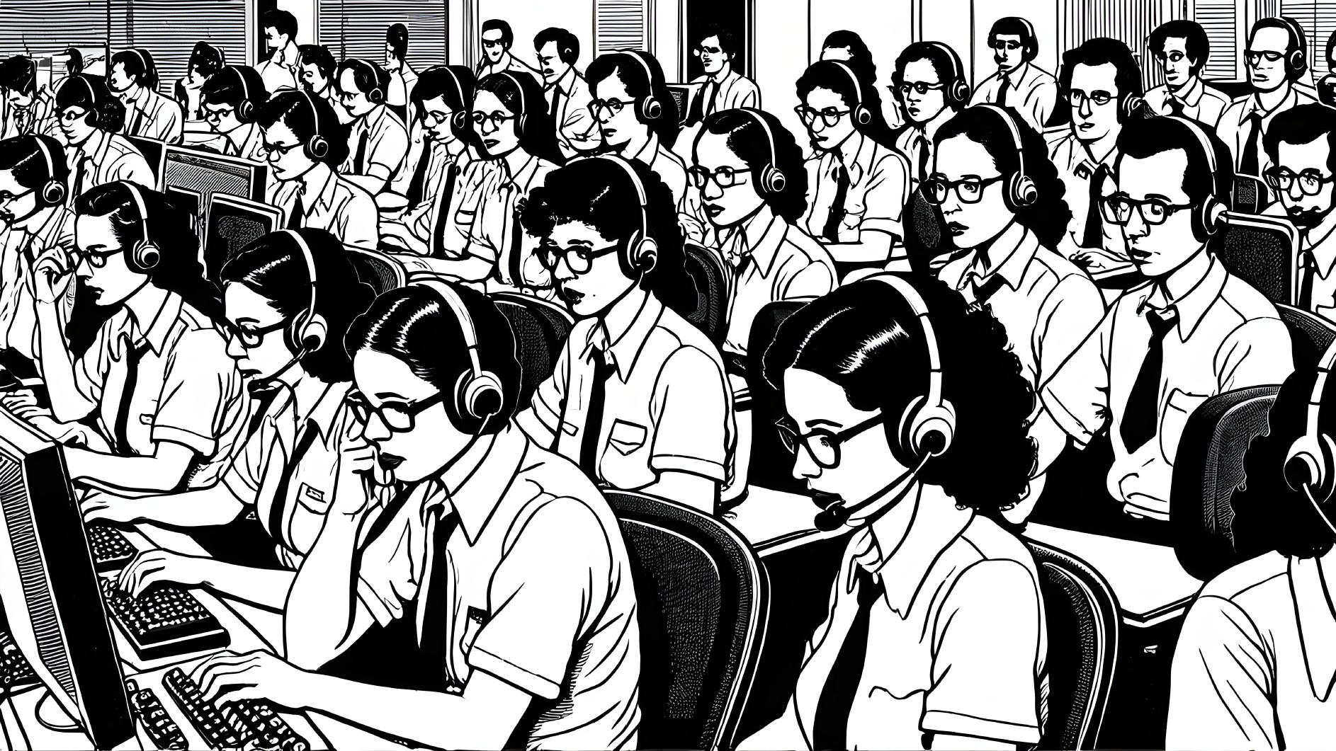 Busy Call Center with Employees in Structured Environment