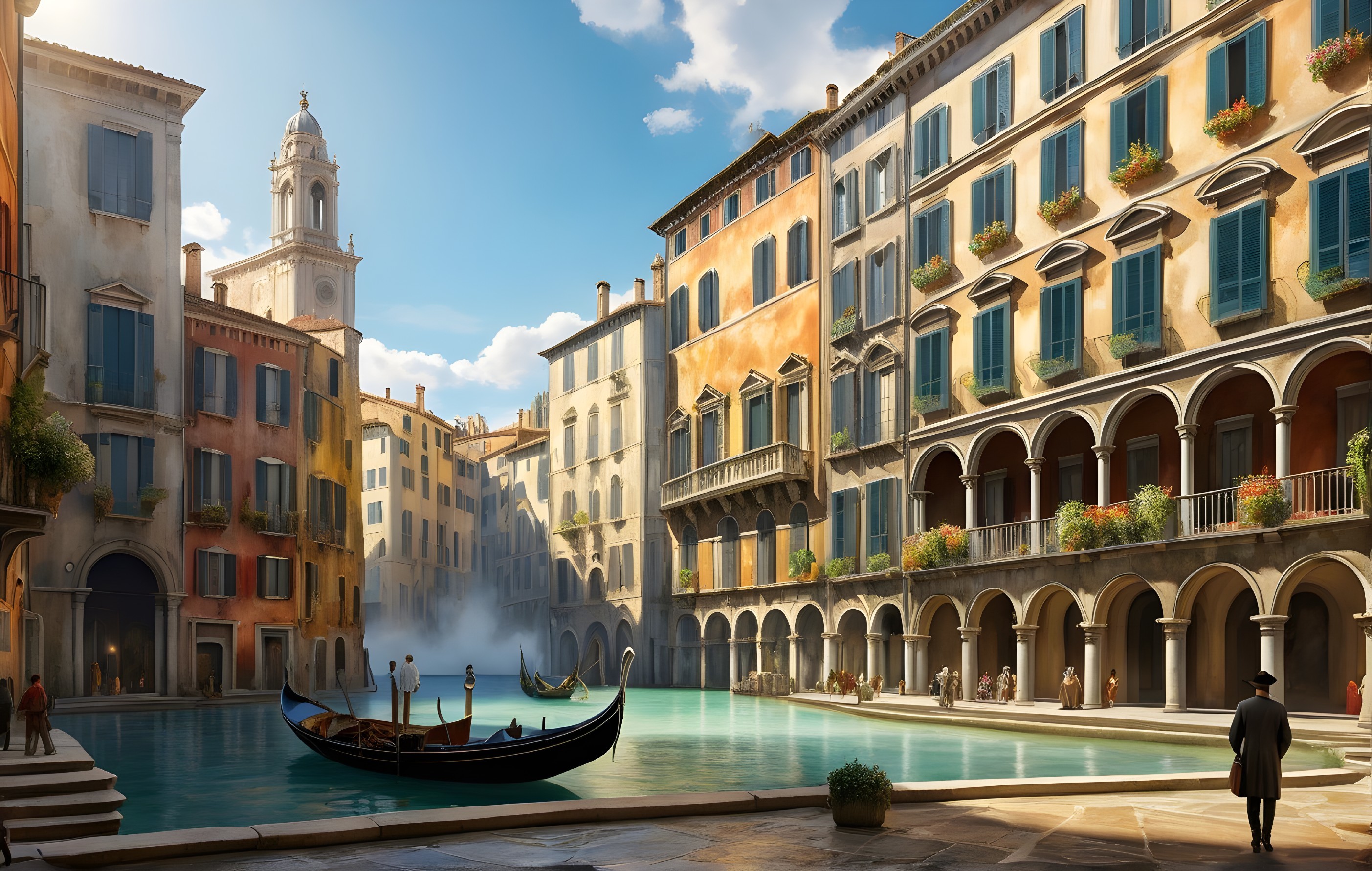Serene Canal Scene with Colorful Buildings and Gondolas