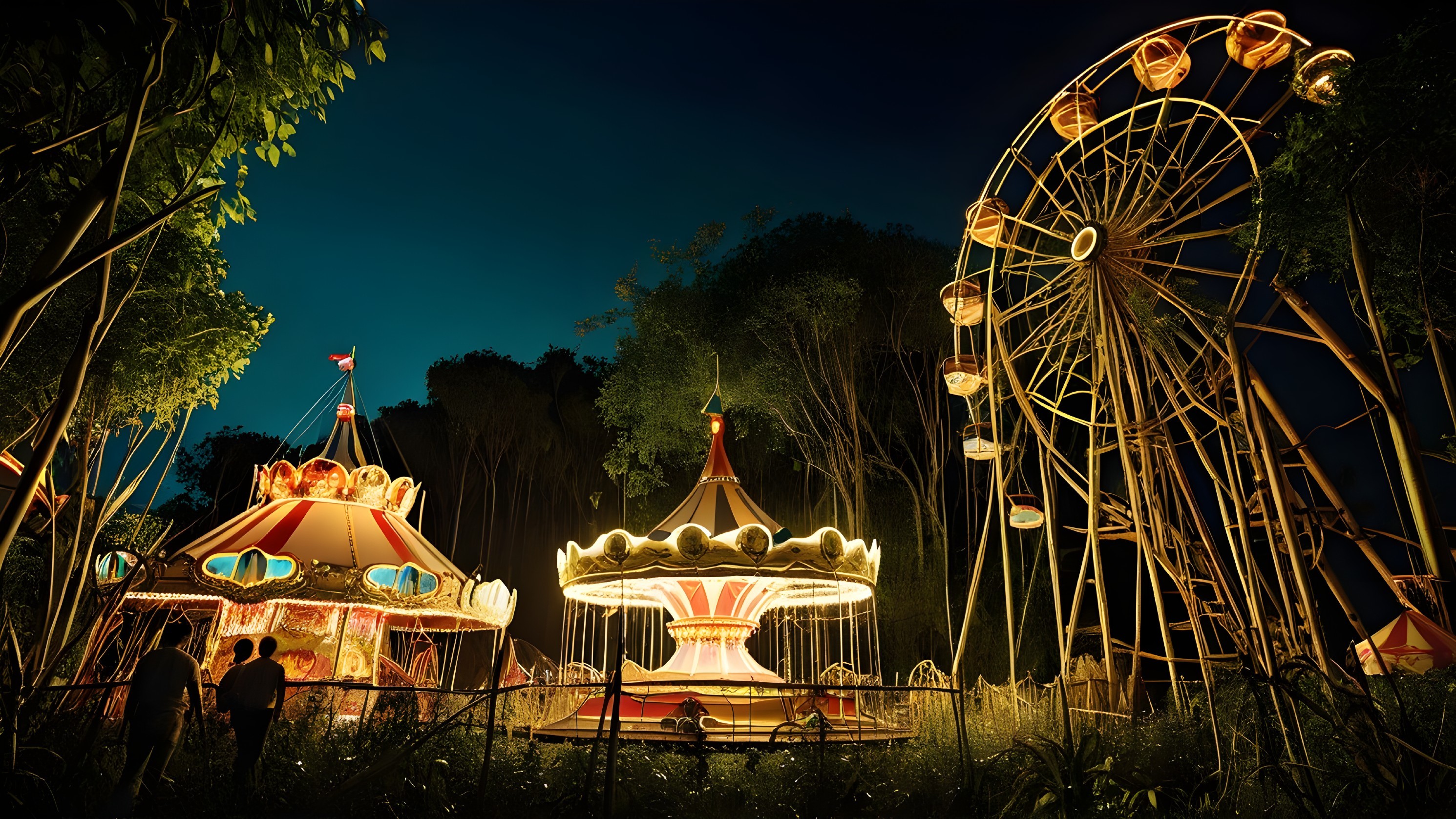 Whimsical Carnival Night with Carousel and Ferris Wheel