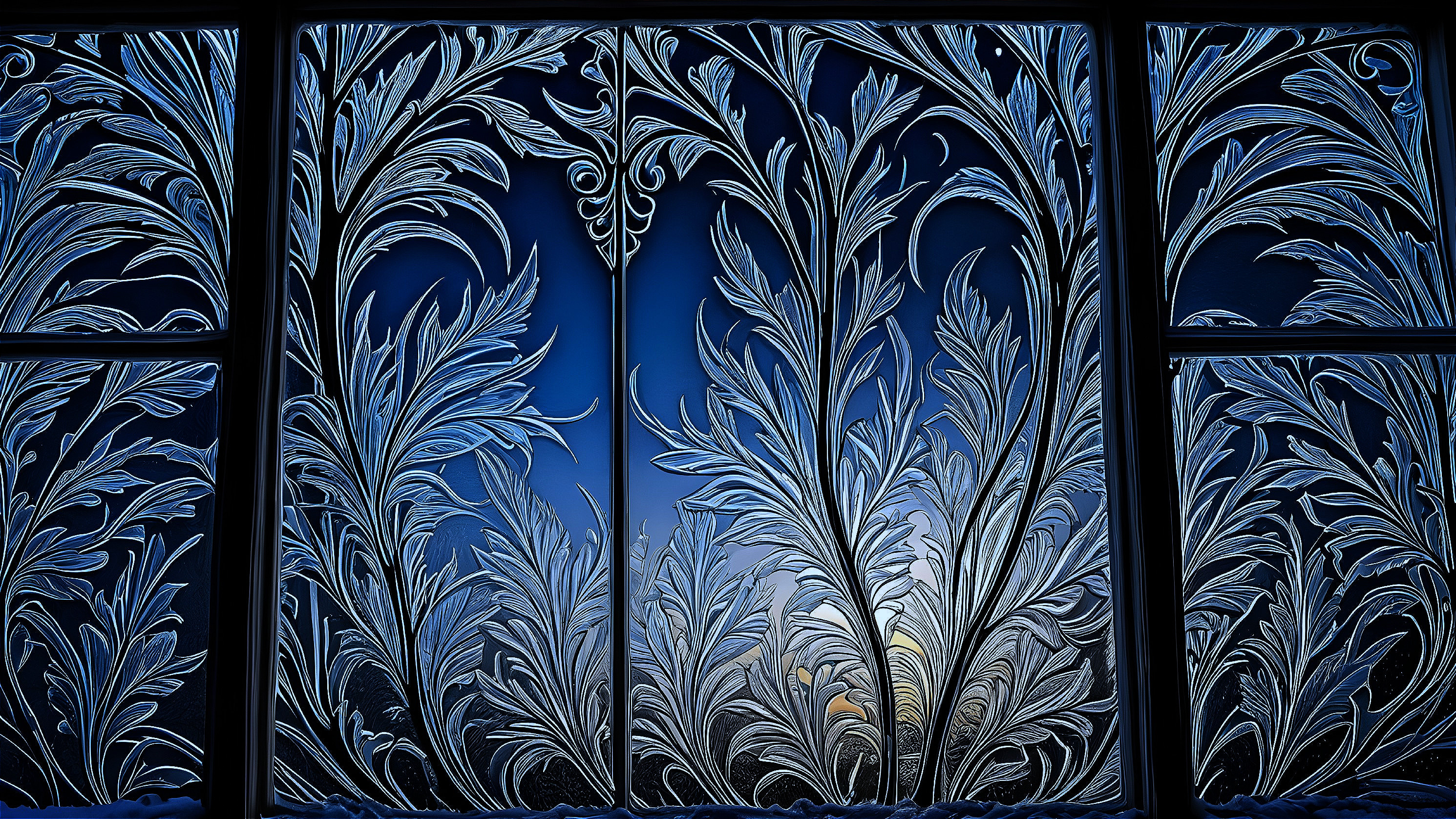 Frosted Glass Patterns with Night Sky and Dawn Glow