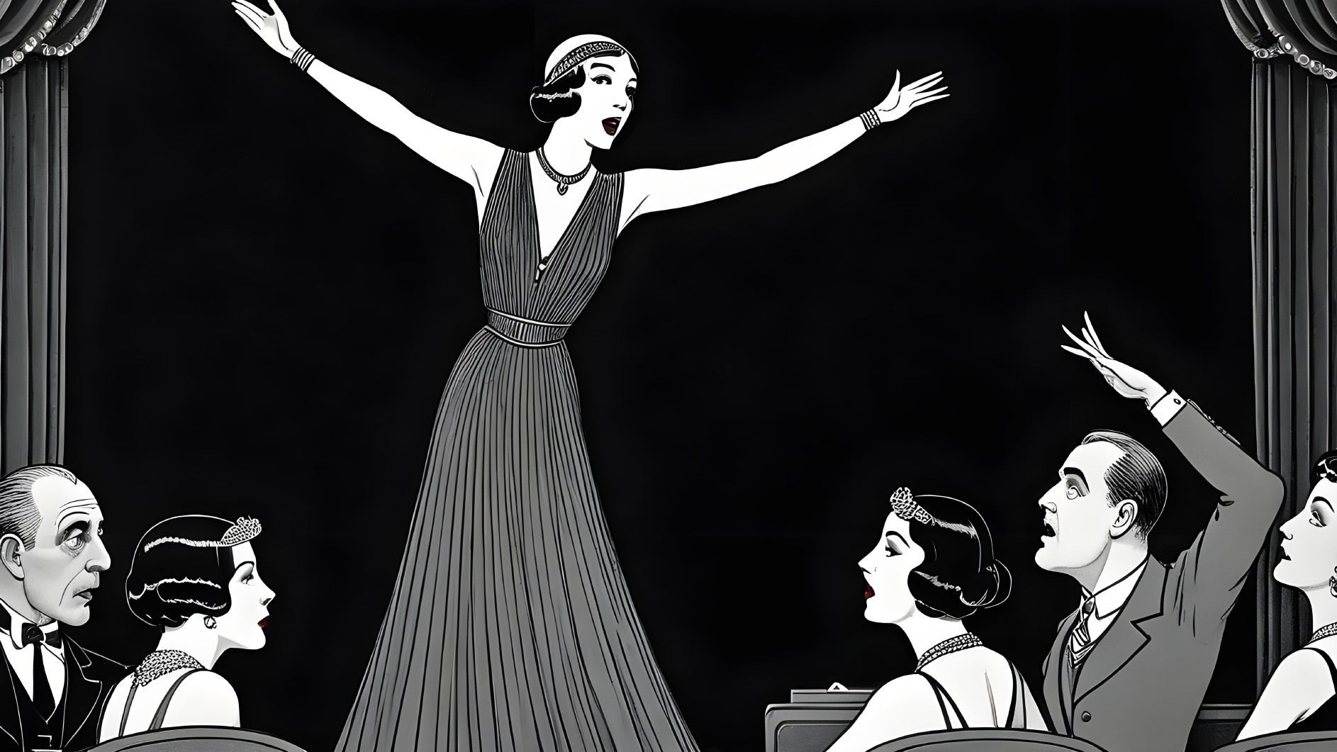 1920s Woman in Elegant Gown Captivates Audience